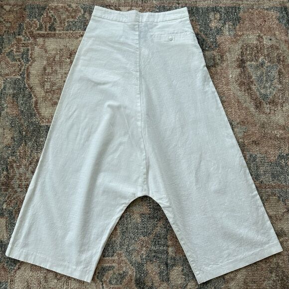 AAKASHA BOHO LINEN DROP CROTCH PANTS In White Small Art To Wear Lagenlook $155 - Picture 11 of 11